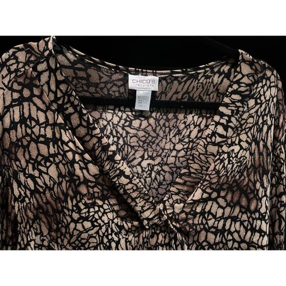 Chico's Traveler Leopard Print Shirt Sz 3 XL Art-to-Wear Animal 3/4 Sleeve Wrap - Picture 9 of 13
